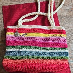 LINA Rainbow colored Raffia Woven Shoulder bag EUC